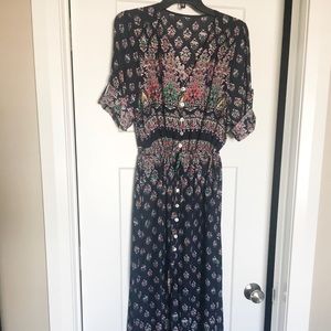 NWOT Navy Blue Boho Button Front Maxi Dress